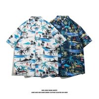Mùa Hè Mới Nam Mỹ retro Tính Khí Xu Hướng Rời Hàn Quốc Truyện Tranh Cây Dừa Hoa Họa Tiết Thời Trang Hawaii Cổ Đứng Hoa Đi Biển Áo Sơ Mi Tay Ngắn
