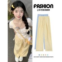 Mùa Hè Mỏng 2025 Phong Cách Mới Thường Ngày Cao Cấp Màu Vàng Dopamine Chấm Bi Quần Ống Rộng Nữ Nhỏ Lụa Băng Yamamoto Quần