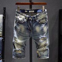 Mùa Hè Mỏng Beggar Denim Quần Short Nam Rách Quần Crop Slim-fit Thẳng 5 Điểm Quần Size Lớn Giữa Quần Crop 25.3.29