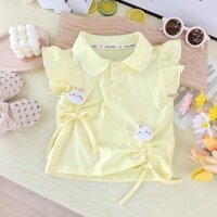 Mùa hè mỏng Cô gái của T-Shirt công chúa phong cách mùa hè lớp học một màu kẹo dễ thương floounced tay áo xù tay áo ngắn Top ve áo