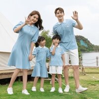 Mùa hè năm 2023 trang phục gấu mới cho cha mẹ và con cái cho một gia đình bốn người Áo sơ mi POLO cotton nguyên chất Váy