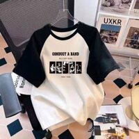 Mùa hè Nam nữ form rộng Áo thun nữ Phối màu Tay ngắn Mặc hàng  Áo phông Phối tay raglan tee Cặp đôi siêu xinh Mặc hàng