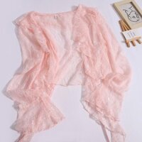 Mùa Hè Ngọt Ngào Tay Áo Khoác Ren Cardigan Nữ Ngắn Xù Dài Tay Áo Khoác Mỏng