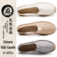 Mùa Hè Ống Hút Gai Dầu Giày Nam Vải Lanh Màu Trơn Đế Bằng Giày Thoáng Khí Xô Giày