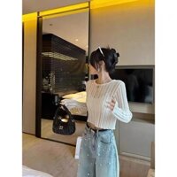 Mùa Hè Phong Cách Hàn Quốc Ngọt Cay Rời Mỏng Phong Cách Rỗng Dài Tay Chống Nắng Áo Thun Top Nữ