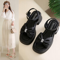 Mùa Hè Phong Cách Mới Giày Sandal Đế Dày Đế Đế Thời Trang Chanel Dép Nữ Nơ Kim Cương Giả Trượt