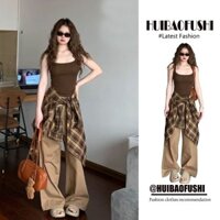 Mùa Hè Phong Cách Mới Hàn Quốc Mặc Phù Hợp Với Nữ Phong Cách Hàn Quốc Áo Vest Mỏng Kẻ Sọc Quần Ống Rộng Bộ Ba Mảnh