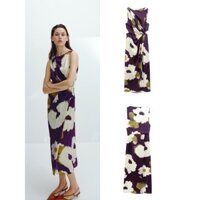 Mùa hè Phong Cách Mới Nữ Cổ Tròn Xếp Ly Trang Trí In Hình Quạt Không Tay Váy Sáo2671189603