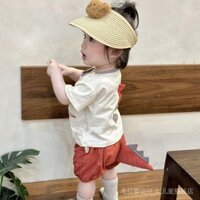 Mùa Hè Phong Cách Mới Phù Hợp Với Trẻ Sơ Sinh Búp Bê Khủng Long Áo Thun Tay Ngắn Nam Nữ Bé Ba Chiều Đuôi Quần Short Hai Mảnh