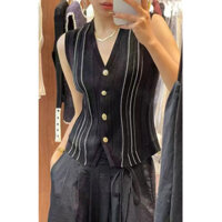 Mùa Hè Phong Cách Mới Retro Cổ Chữ V Không Tay Dệt Kim Ngắn Top Nữ Cao Cấp Cảm Giác Sang Trọng Mỏng Phong Cách Mùa Hè Áo Vest Lưng... Q5kc