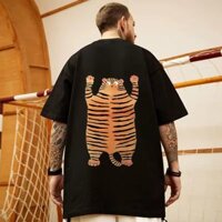 Mùa Hè Phong Cách Mỹ Graffiti Hoạt Hình Hổ In Hình Cổ Tròn Tay Ngắn Cho Nam Nữ Xu Hướng Phố 2025 Plus Kích Thước Rời Thường Ngày Năm Phần Tư Tay Cặp Đôi Top