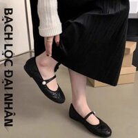 Mùa hè Ready Deep Cut Slip-On Low Gót Mary Jane Flats với đế cao su và giọng ngọc trai