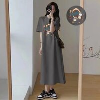 Mùa Hè Sáng Tạo Anime Hoạt Hình In Hình Nữ Chia Đầu Gối Lớn Cổ Tròn Áo Thun Thời Trang Váy