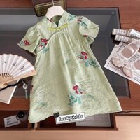 Mùa hè trẻ em bé gái in hoa Váy ngắn tay ếch Trung Quốc Qipao sườn xám