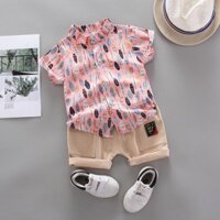 Mùa Hè Trẻ Em Cho Bé Trai Tay Ngắn Họa Tiết Lông Vũ Áo Thun Áo + Quần Short Trang Phục Casual Bộ