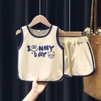 Mùa Hè Trẻ Em Cotton Nguyên Chất Không Tay Phù Hợp Với Phong Cách Mới Thời Trang Áo Thun Tay Ngắn Bộ Đồ Hai Mảnh 2-6 Tuổi