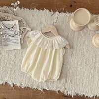 Mùa Hè Trẻ Em Lớn Ren Cổ Áo Liền Quần Nữ Họa Tiết Cotton Sợi Công Chúa Jumpsuit