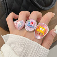 Mùa Hè Trẻ Em SpongeBob SquarePants Ốc Nhỏ Trái Tim Tình Yêu Nhẫn Nữ Niche Thiết Kế Chỉ Số Ngón Tay Nhẫn Mặt Trăng Gấu Nhẫn