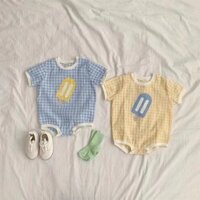 Mùa Hè Trẻ Em Thoáng Mát Kem Ngắn Tay Áo Liền Quần Nam Nữ Kiểm Tra Jumpsuit Romper