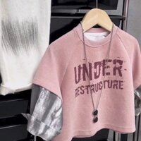 [Mùa mới] Áo thun trẻ em cổ tròn thoải mái phong cách đa năng mùa xuân giả hai mảnh cho bé trai, áo len dài tay đơn giản thoải mái