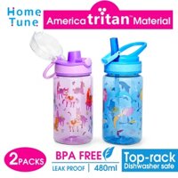 Mua một tặng một [2-pack] bình nước 480ml bình nước có ống hút bình nước ống hút  bình có ống hút bình nước dễ thương bình nước có nắp bình nước nhựa dễ thương  bình nước nhựa  16oz / 480ml (Hai Bình)