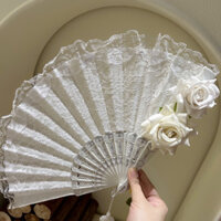 Múa Quạt Tiên Nữ thần hoa hồng ren trắng gợi cảm cổ điển phong cách cổ điển quạt gấp nhảy múa Hán phục sườn xám thêu