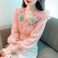 Mùa Thu 2024 Phong Cách Mới Công Nghiệp Nặng Đính Hạt Dệt Kim Nữ Dài Tay Xù Thời Trang Sang Trọng Top Niche Đáy Áo Sơ Mi / Hạt Đính Hạt 253,12