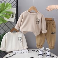 Mùa Thu 2024 Thời Trang Mới Trẻ Em Bé Trai Quần Áo Thường Ngày Màu Trơn Hoạt Hình Áo Hoodie / Quần Thể Thao 2 Món / Bộ Quần Áo Mầm Non Quần Áo Bé Bộ Trẻ Em 1-5 Tuổi