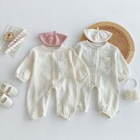 Mùa Thu Bé Gái Bé Trai Jumpsuit Bé Liền Quần Dài Tay Chấm Bi Quần Áo Cotton