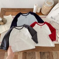 Mùa Thu Cho Bé Áo Sơ Mi Trẻ Em Chắp Vá Tay Dài Bé Gái Áo Thun Bé Trai Áo Thun Cotton 1-5 Tuổi Quần Áo Trẻ Em