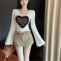 Mùa Thu Đông 2024 Phong Cách Mới Phiên Bản Hàn Quốc Love Leopard Print Patch Agaric Edge Slim-fit Slimer Look Hollow Long @ -
