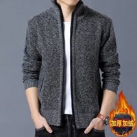 Mùa Thu Đông 2025 Áo Khoác Nam Lông Cừu Lót Dày Áo Khoác Nam Đứng Cổ Áo Cardigan Áo Len Rời