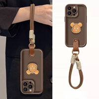 Mùa Thu Đông Cà Phê Màu Nâu Bạo Lực Gấu Nhẫn Thích Hợp Cho IPhone 16 Promax Ốp Điện Thoại IPhone 15 Bao Gồm Tất Cả 14 Dây Tay 13 Vỏ IPhone Chống Rơi