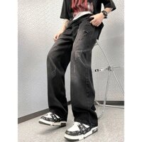Mùa Thu Đông Dạo Phố Mỹ Cao Cấp Quần Nam Thẳng Retro Quần Rách Quần Jean Hơi Lông Cừu Lót Quần Dài