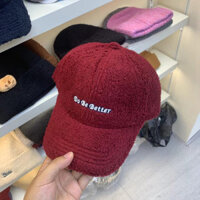 Mùa thu đông dày chữ ấm áp thêu mũ bóng chày len cừu dành cho nam và nữ Hàn Quốc vành rộng mũ đa năng