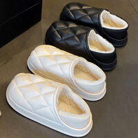 Mùa Thu Đông Gót Chân Chống Thấm Nước Bông Dép Nữ Cặp Đôi Nhà Trong Nhà Ngoài Trời Mặc Lông Cừu Lót Chống Trơn Trượt Ấm Áp Confinement Giày