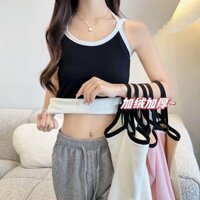 Mùa Thu Đông Lông Cừu Lót Dày Dây Cổ Chữ Thập Áo Vest Nhiệt Đáy Bên Ngoài Mặc Slim-fit