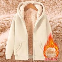 Mùa Thu Đông Lông Cừu Lót Dày Cardigan Có Mũ Trùm Đầu Áo Khoác Nam Phong Cách