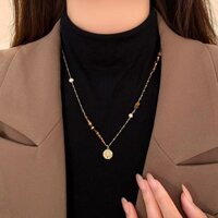 Mùa Thu Đông Maillard Ngôi Sao Đĩa Ngọc Trai Vòng Cổ Nữ 2024 Vòng Cổ Mới Ánh Sáng Sang Trọng Niche Tinh Tế Áo Len Dây Chuyền