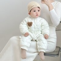 Mùa Thu Đông Mới Quần Áo Cho Bé Trai Và Bé Gái Dày Cotton Dài Tay Body 0-28 Tháng Tuổi Cho Bé Hoạt Hình Ấm Áp Áo Liền Quần Gấu Hàn Quốc