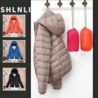 Mùa Thu Đông Nữ Siêu Nhẹ Mỏng Xuống Áo Khoác Có Mũ Trùm Đầu Dài Tay Ấm Áp Rời Áo Khoác Thường Ngày