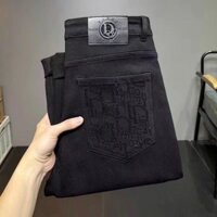 Mùa Thu Đông Phong Cách Cao Cấp Đen Xám Quần Jean Nam Thoải Mái Lông Cừu Lót Nhỏ Thẳng Thời Trang Châu Âu Hàng Cao Cấp Thường Ngày Dạo Phố