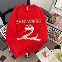 Mùa Thu Đông Phù Hợp Với Màu Đỏ Mặc Áo Len Nam Cao Cấp Cổ Tròn Lười Phong Cách Dệt Kim Áo Khoác Nam