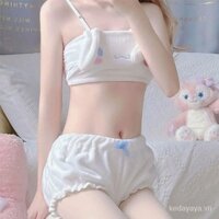 Mùa Thu Đông Quế Chó Sling Bộ Đồ Ngủ Pure Desire Phong Cách Mềm Mại Cô Gái Hoạt Hình Dễ Thương Áo Ngực Bộ Flannel Bé Gái Quần Lót