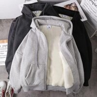 Mùa Thu Đông Size Lớn Màu Trơn Áo Len Nam Nữ Cardigan Dây Kéo Hoodie Plus lông