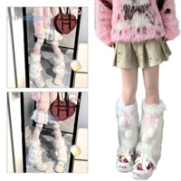 Mùa Thu Fzzy Giày Bốt Lông Giả Ấm Áp Gót Cao Dài Co Giãn Có Một Cặp Hoa Cẩm Chướng y2k jk Unf