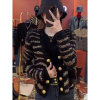 Mùa Thu Mặc Cao Cấp Áo Khoác Nữ Tính Khí Công Nghiệp Nặng Đính Hạt Dệt Kim Cardigan Nữ Mặc Ngoài