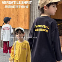 Mùa thu mới phong cách Hàn Quốc in chữ đơn giản T ~ Áo thun dài tay bé trai và bé gái Áo sơ mi đáy phù hợp cho trẻ em