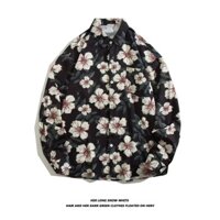 Mùa thu mới thời trang retro phiên bản Hàn Quốc họa tiết hoa thương hiệu thời trang dáng rộng Mỹ cao cấp giản dị nam màu đen hoa Thái Hawaii đi biển chống nắng áo sơ mi dài tay.