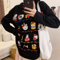 Mùa Thu Phong Cách Mới Sweet Kitty Cat In Áo Thun Dài Tay Nữ Cổ Tròn Rời Mỏng Áo Chui Đầu Top